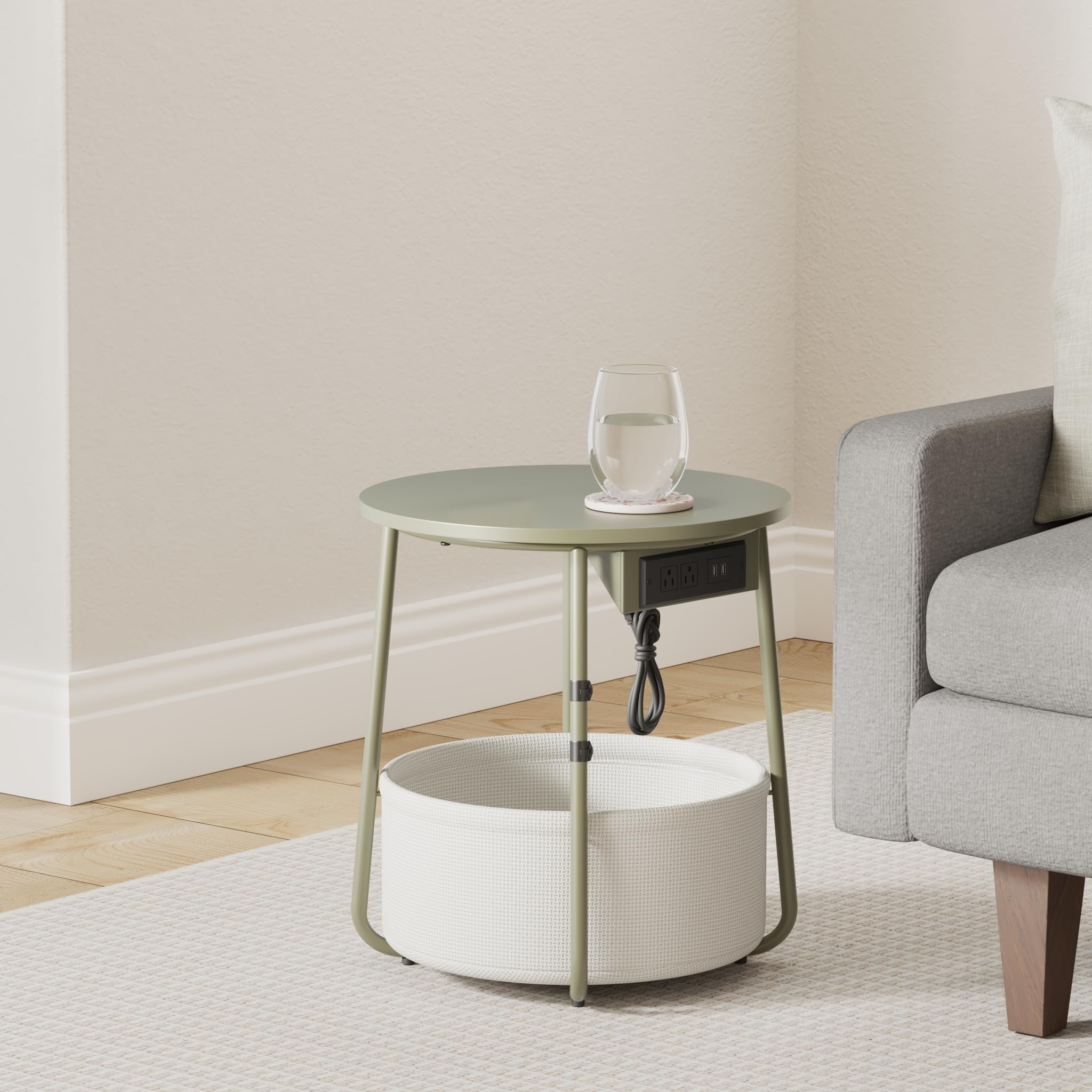 我谷風盆　約32cm×約22.5cm×約3.5cm Amazon.com: VASAGLE Side Table with Charging Station, Round